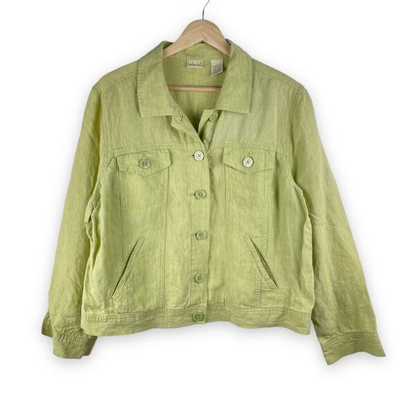 y2k Green Linen Shacket Button Up Jacket - Size L - Picture 1 of 7